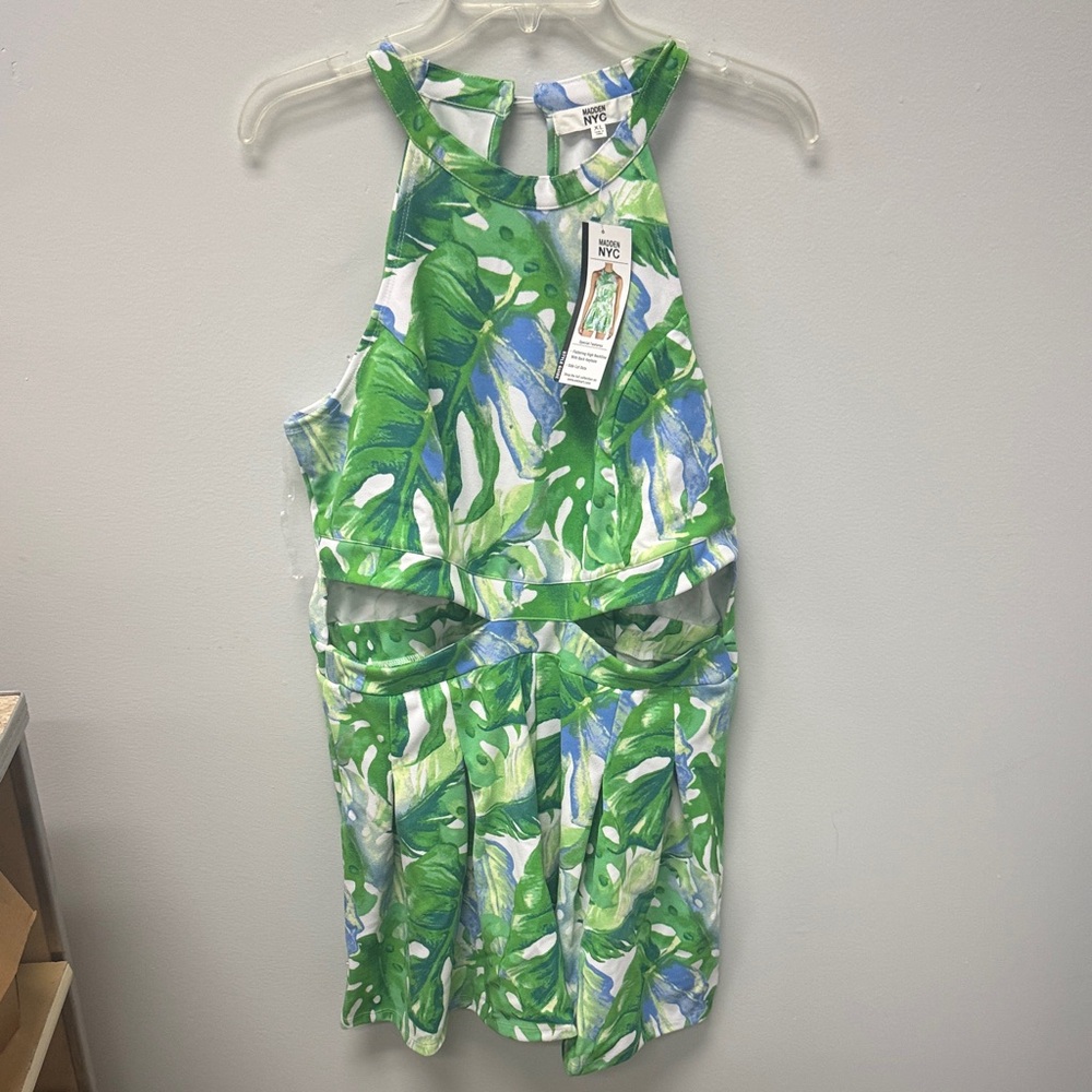 NYC Green and Blue Leaf Print Women’s Romper